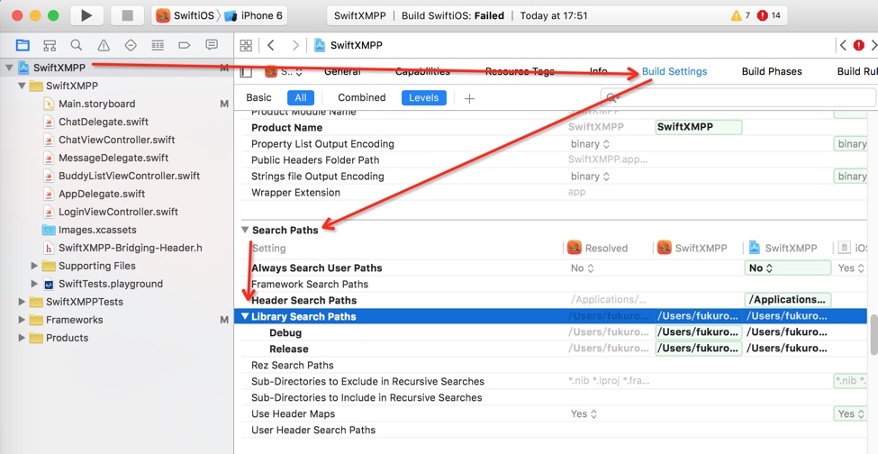 xcode build settings search paths