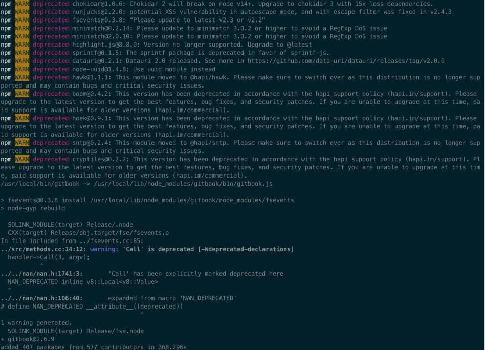 【已解决】Mac中npm安装gitbook报错：fsevents@0.3.8 node-gyp rebuild define NAN_DEPRECATED __attribute__ deprecated